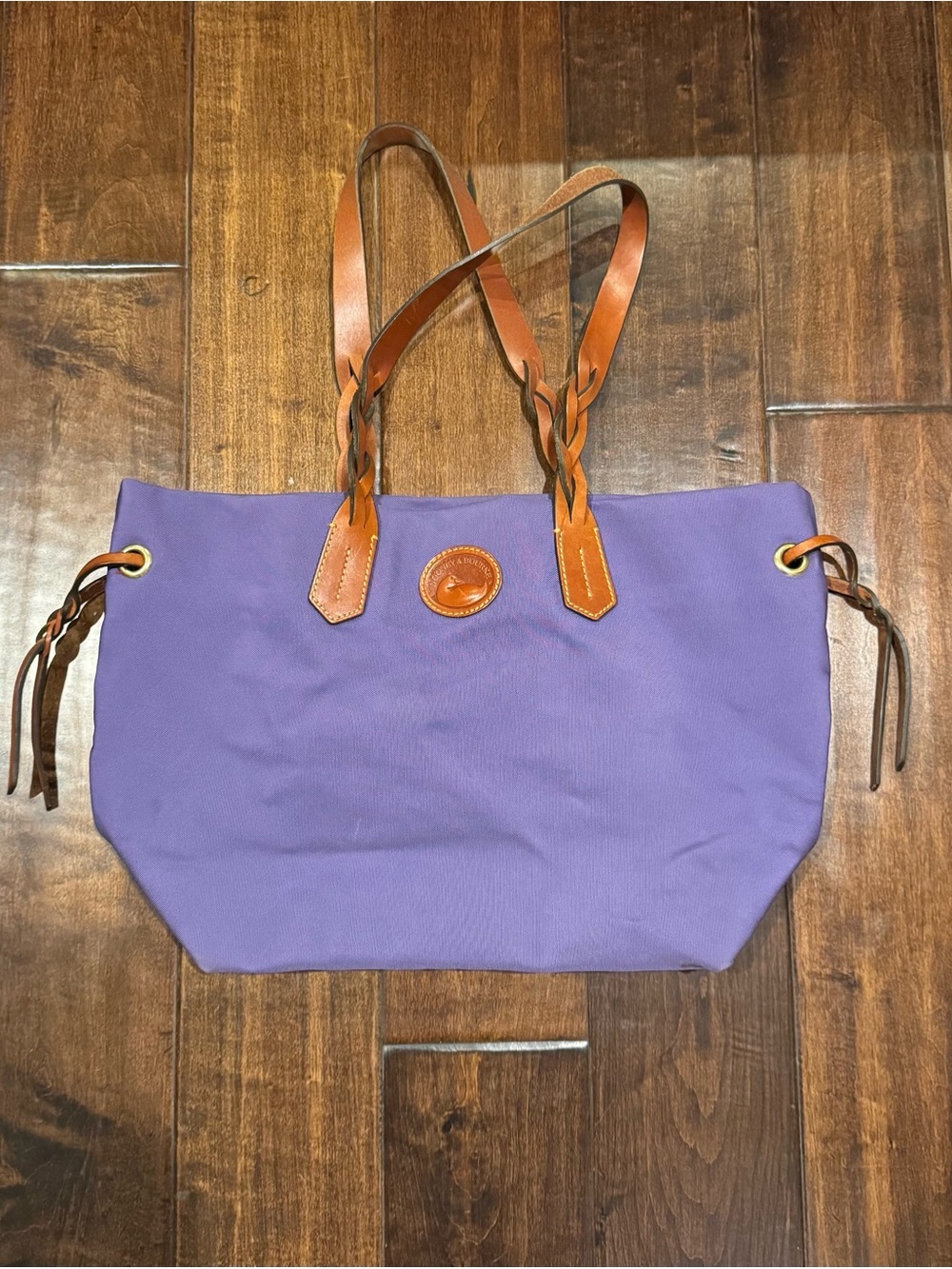 Dooney & Bourke Lavender Canvas Tote with Brown Leather Trim